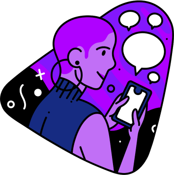 Ilustração de uma garota utilizando um celular para enviar e receber mensagens